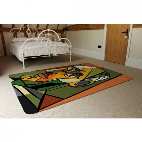 Frowning Man Closeup Designer Rug - Orange / 230cm