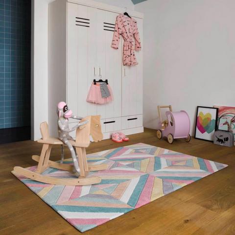 Funky Kaleidoscope Kids Rugs 4327 03 in Pink Multi