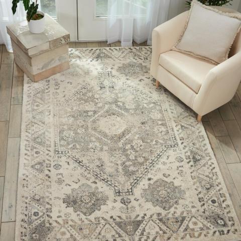 Fusion Rugs FSS11 in Cream and Grey by Nourison