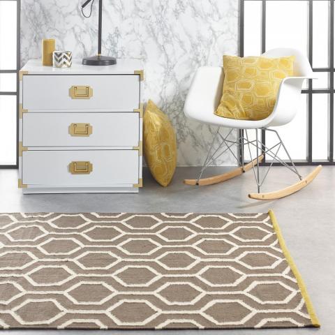 Geo Reversible Geometric Wool Flatweave Rugs in Charcoal, White and Yellow