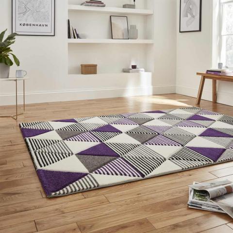 Geometric Brooklyn Rug BRK15 Grey Purple 