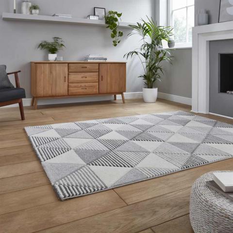 Geometric Brooklyn Rug BRK15 Grey Beige 