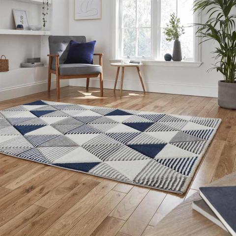 Geometric Brooklyn Rug BRK15 Grey Navy 