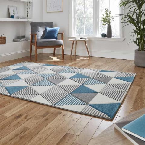 Geometric Brooklyn Rug BRK15 Grey Blue 