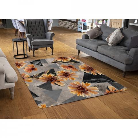 Geometric Floral Shapes Designer Rug - Orange / 110cm