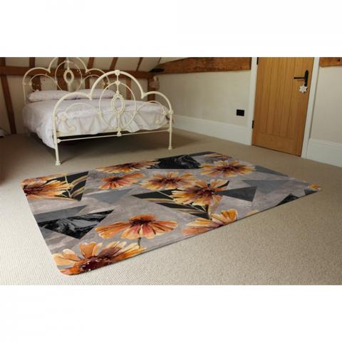 Geometric Floral Shapes Designer Rug - Orange / 230cm