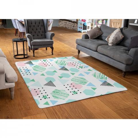 Geometric Shapes Designer Rug - Blue / 110cm