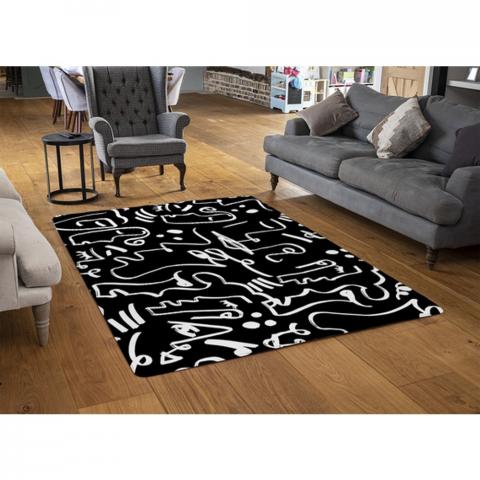 Geometric Shapes Repeating Designer Rug - Black / 110cm