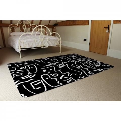 Geometric Shapes Repeating Designer Rug - Black / 230cm