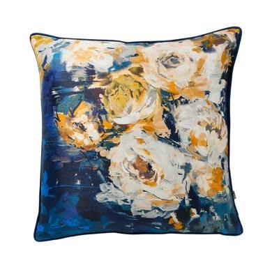 Gigi Floral Cushion in Navy Blue and Yellow