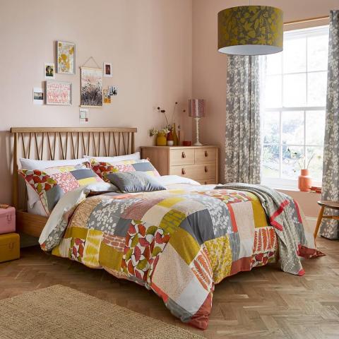 Ginkgo Patchwork Bedding and Pillowcase By Clarissa Hulse in Mustard Yellow