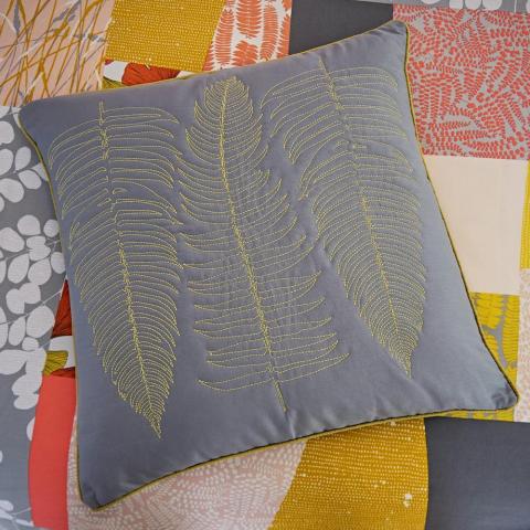Ginkgo Patchwork Designer Cushion By Clarissa Hulse in Grey