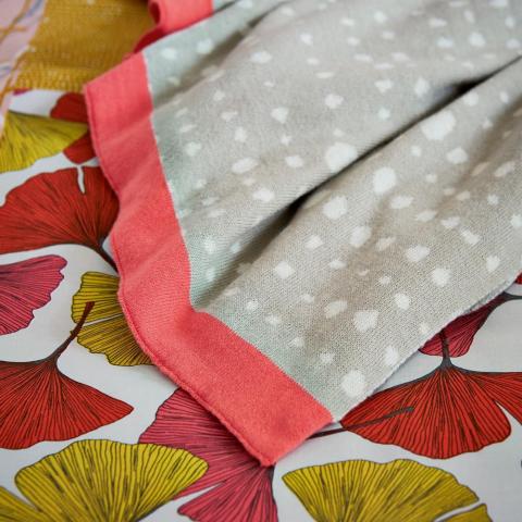 Ginkgo Patchwork Designer Throw By Clarissa Hulse in Pink Linen