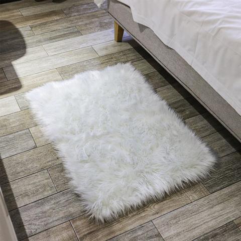 Glitter Rectangular Faux Sheepskin Rug - White