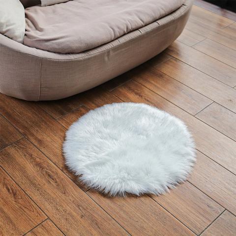 Glitter Round Faux Sheepskin Rug - White / 90cm