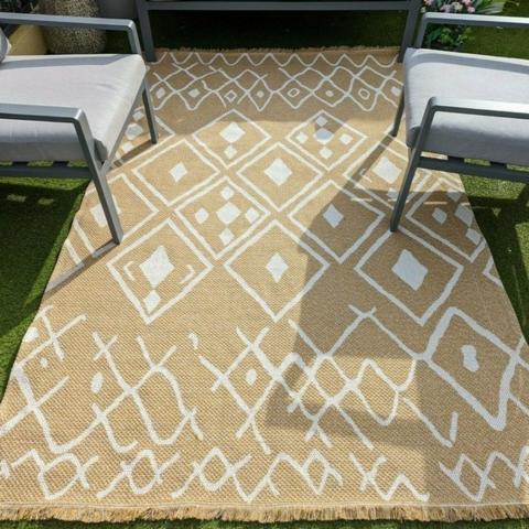 Gold Flatweave Moroccan Outdoor Rug - Gala - Yellow / 220cm