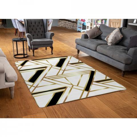 Golden Art Deco Designer Rug - Yellow / 110cm