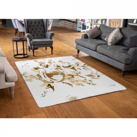 Golden Flower Print Designer Rug - Yellow / 110cm