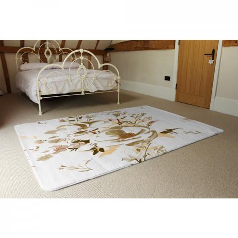 Golden Flower Print Designer Rug - Yellow / 230cm