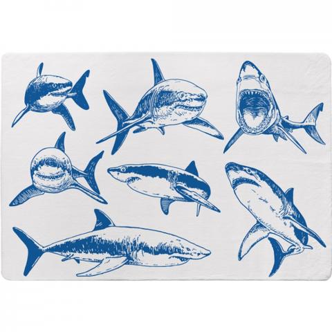 Graphical Set Of Blue Sharks Isolated On White Background Designer Rug - Blue / 150cm