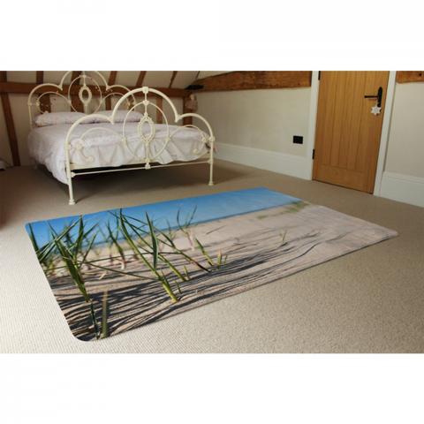 Grass In The Sand Dunes With The Lake In The Background Designer Rug - Blue / 230cm