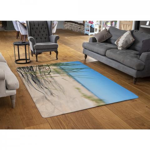 Grass In The Sand Dunes With The Lake In The Background Designer Rug - Blue / 110cm