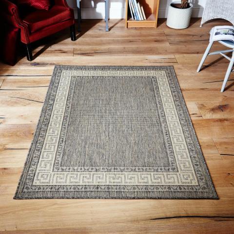 Greek Key Flatweave Anti Slip Rugs in Grey