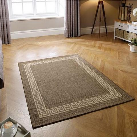 Greek Key Flatweave Anti Slip Rugs in Brown