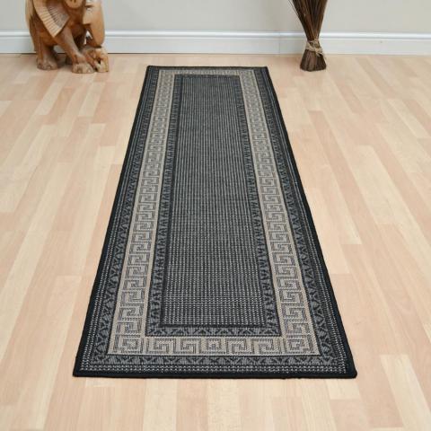 Greek Key Flatweave Anti Slip Hallway Runners in Black