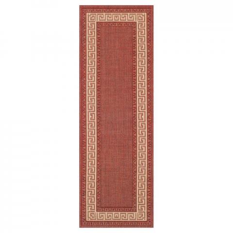 Greek Key Flatweave Anti Slip Hallway Runners in Red