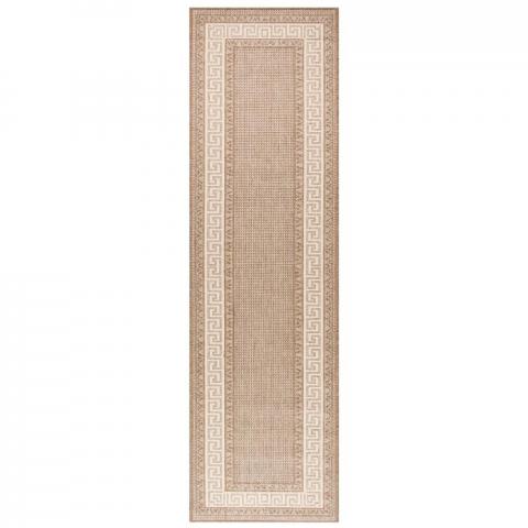 Greek Key Flatweave Anti Slip Hallway Runners in Brown