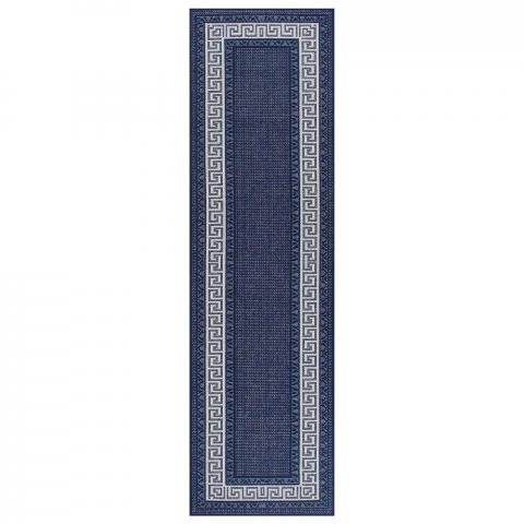 Greek Key Flatweave Anti Slip Hallway Runners in Blue