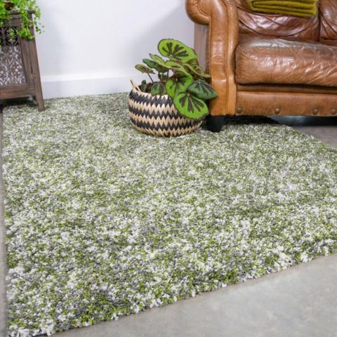 Green Flecked Shaggy Living Room Rug - Lush - Green / 290cm