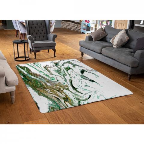 Green  Gold Marble Designer Rug - Green / 110cm