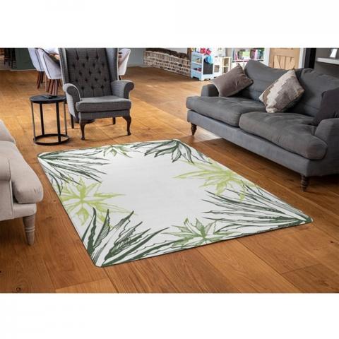 Green Leaf Border Designer Rug - Green / 110cm