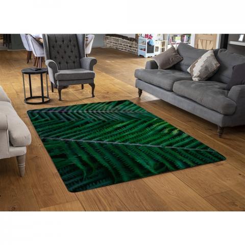 Green Leaves, Abstract Flora Texture Designer Rug - Green / 110cm