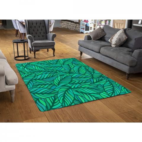 Green Leaves Pattern Designer Rug - Green / 110cm