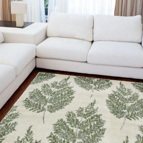 Green Scandi Tree Print Living Room Rug - Perth - Green / 170cm