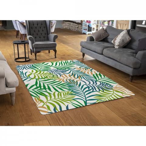 Green Tropical Palm Leaves Designer Rug - Green / 110cm