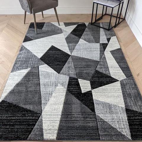 Grey Abstract Living Room Rug - Boston - Grey / 170cm / 4kg