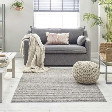 Grey Beige Rug Loop Thin Pile 7546B 