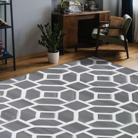 Grey Carved Moroccan Living Room Rug - Mora - Grey / 170cm