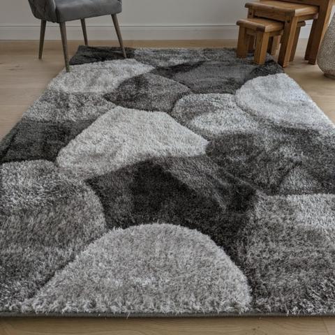 Grey Carved Pebbles Shaggy Rug - Verge - Grey / 170cm