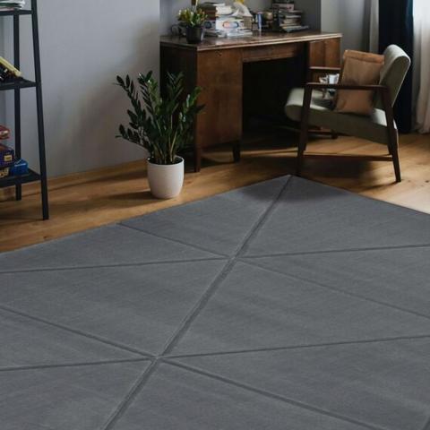 Grey Geometric Carved Living Room Rug - Mora - Grey / 170cm