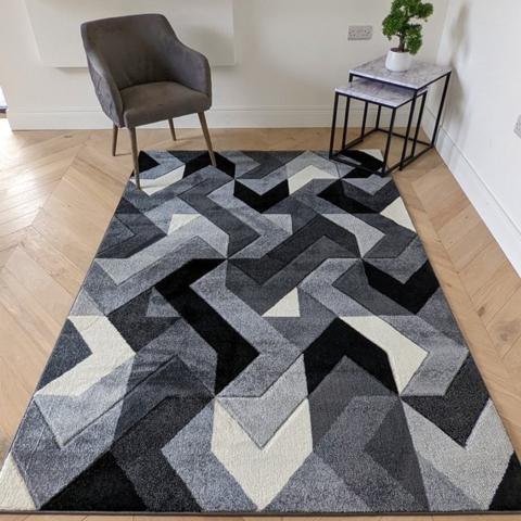 Grey Herringbone Area Rug - Boston - Grey / 230cm / 5kg