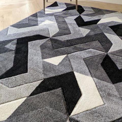 Grey Herringbone Area Rug - Boston - Grey / 110cm / 3kg