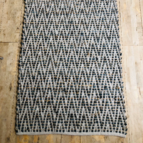 Grey Leather Jute Rug 75CM X 135CM - Grey