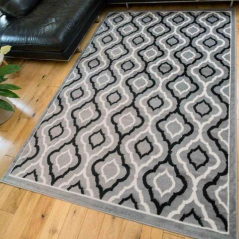 Grey Moroccan Trellis Flatweave Rug - Ardal - Grey / 150cm