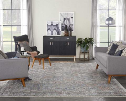 Grey Navy Traditional Rug STN09 