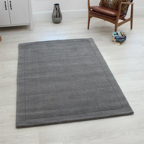 Grey SM Large Wool Plain Rug 